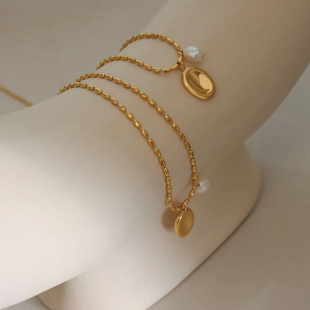 Elliptische Marke Nische Pendeln Mode Titan Stahl Halskette Damen Schlüsselbein Kette