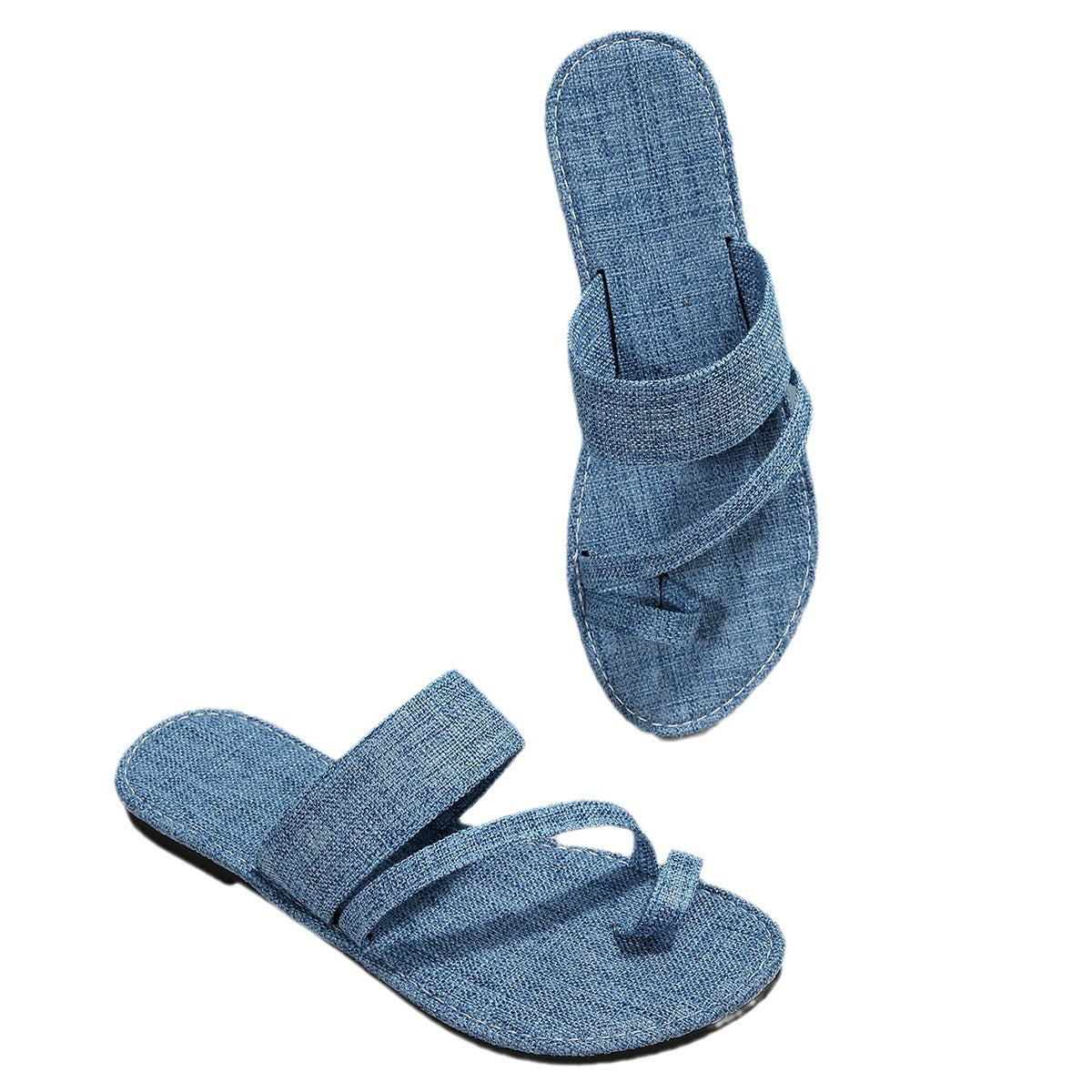 Plus Size Denim Pullover Toe Solid Color Casual Style Flat Sandal Women's Slippers