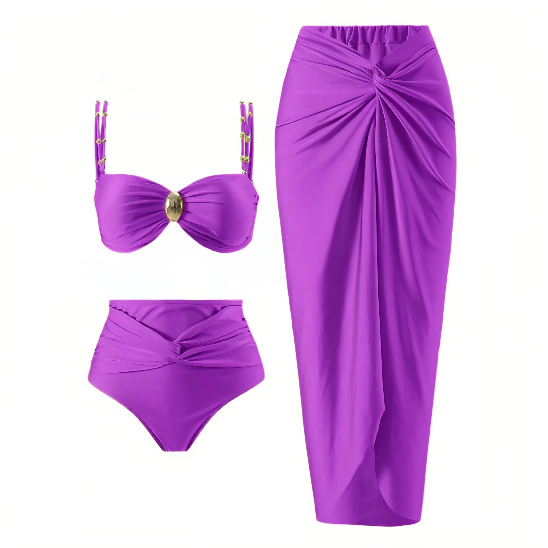 Split three piece bikini swimsuit set for women