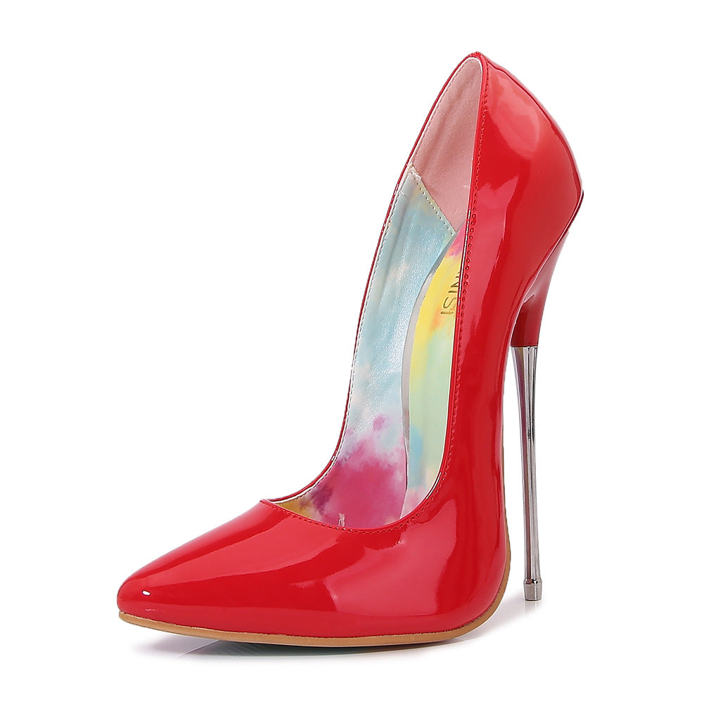 Lacquer leather pointed metal heel high heels for women