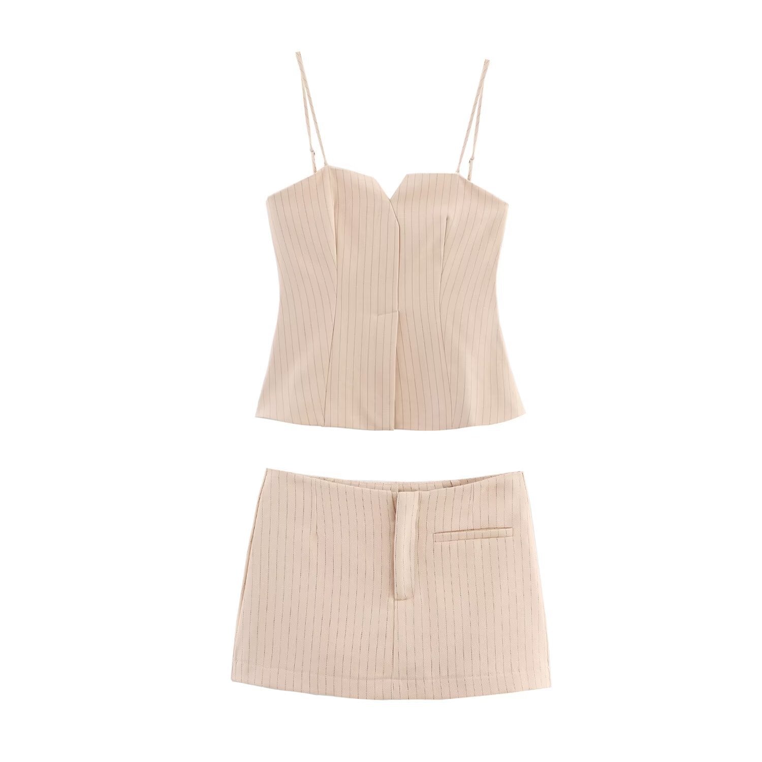 Modisches Slim Fit Plissee-Streifen-Top+Rock-Hosen-Set für Damen