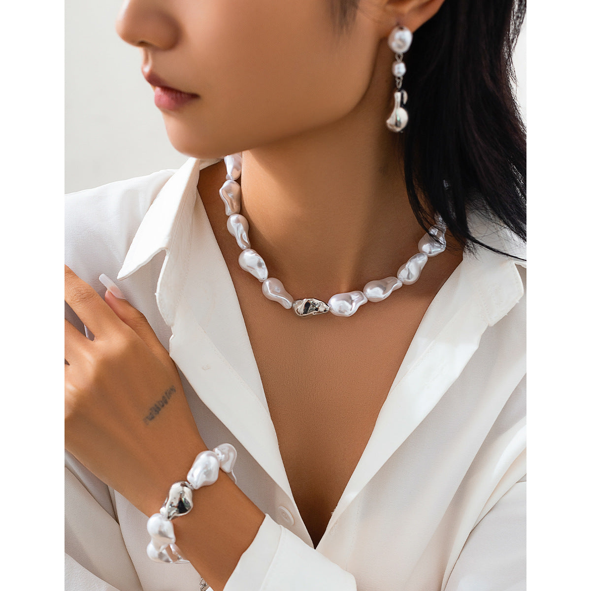 Französische Retro-Imitationsperlen-Barockkette, schlichter Perlenanhänger, Quasten-Schlüsselbeinkette