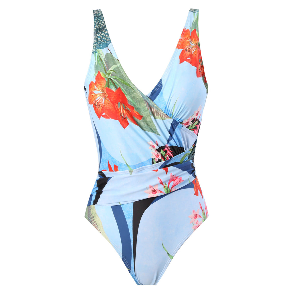 European and American conjoined vacation beach hot spring swimsuit French retro conjoined bikini