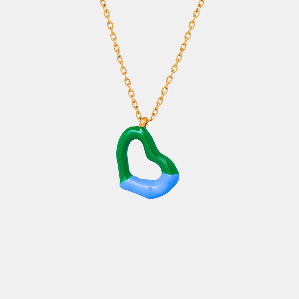 Two tone weight glazed design heart pendant titanium steel gold-plated necklace