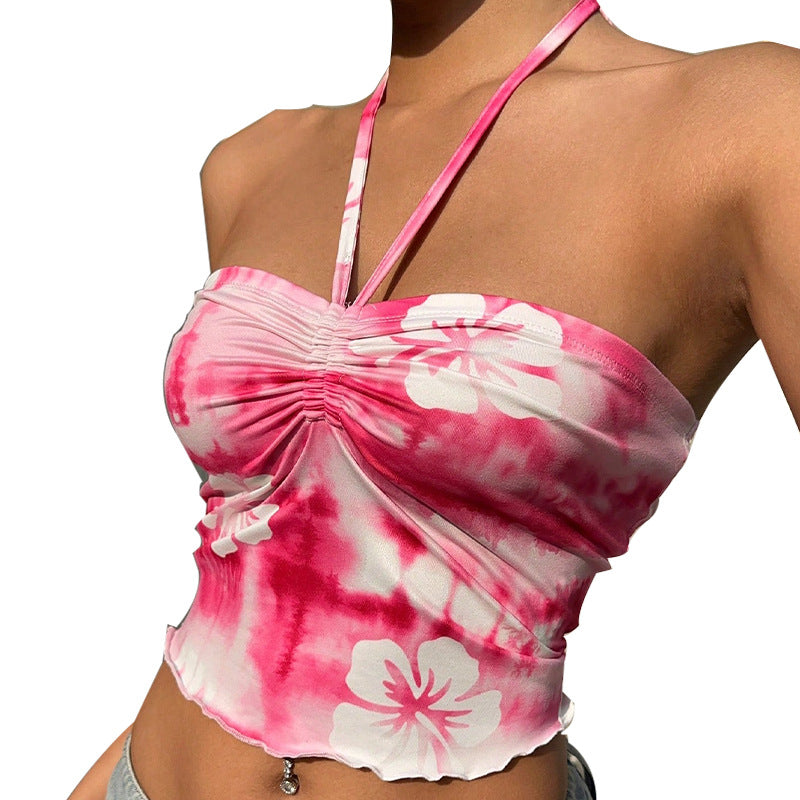 Sexy tie dye vest strapless women's clothing