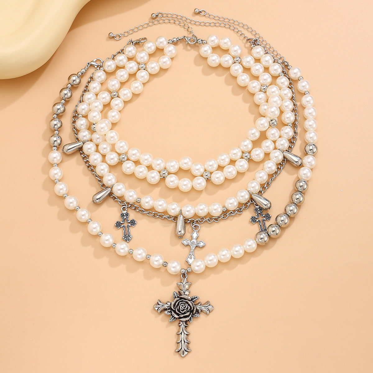 Vintage Baroque Chocker Clavicle Chain Irregular Pearl Multi Layer Round Bead Necklace