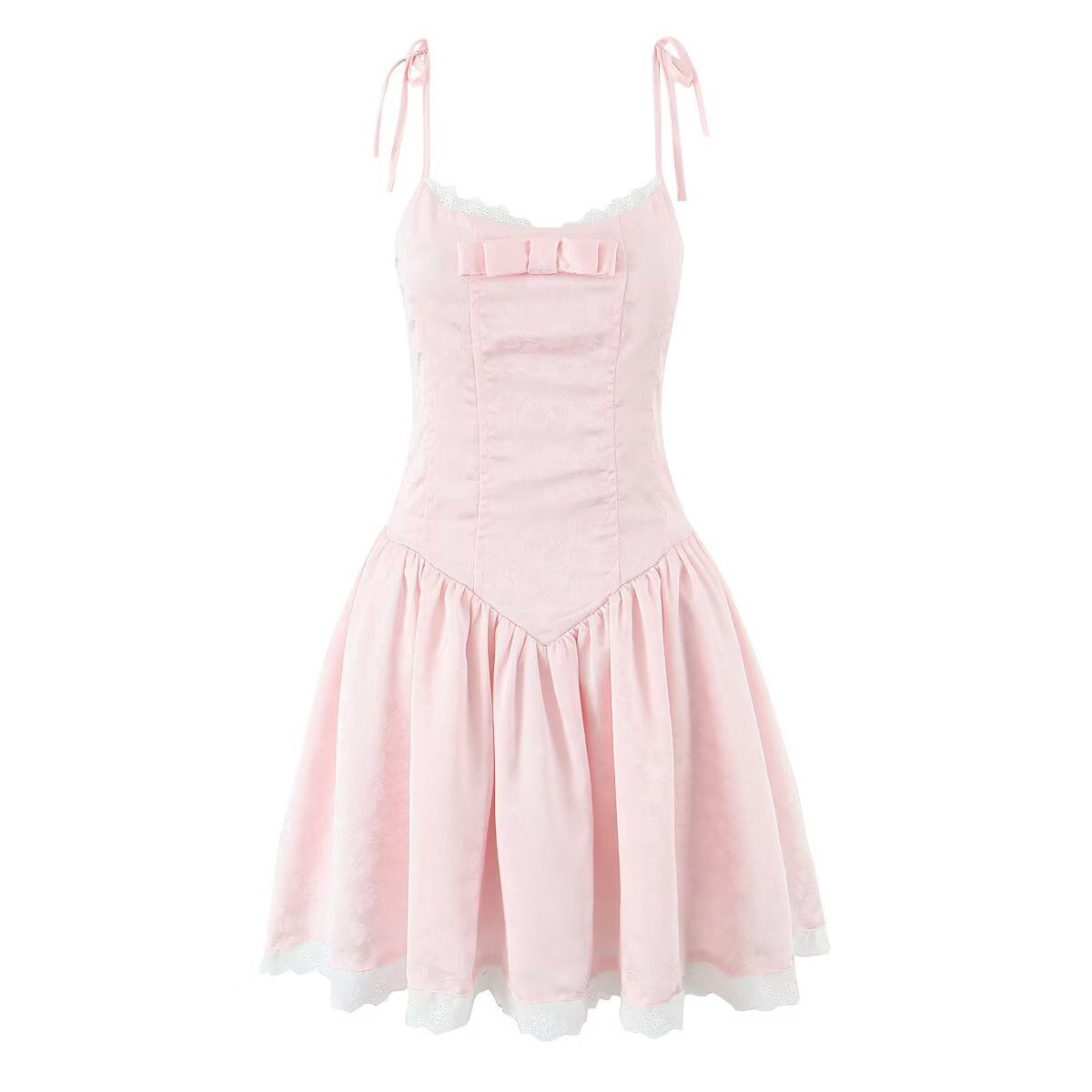 Bow embellished patchwork lace camisole dress for women