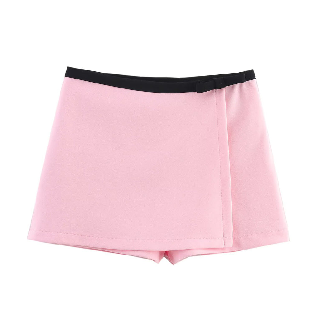 Bow decoration suspender top+shorts set for women