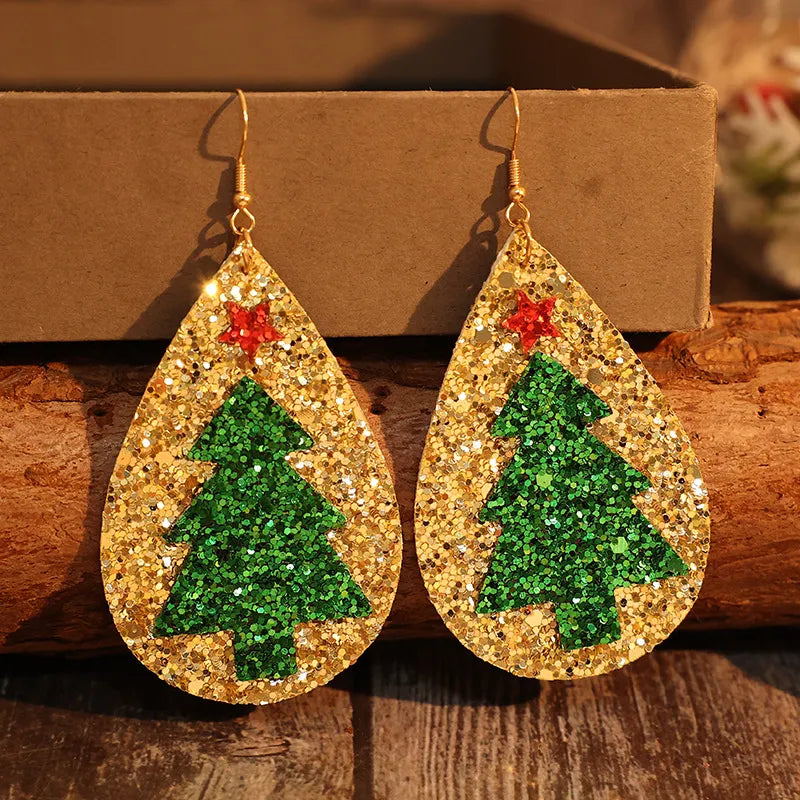 Weihnachtsbaum-Ohrringe aus PU-Leder
