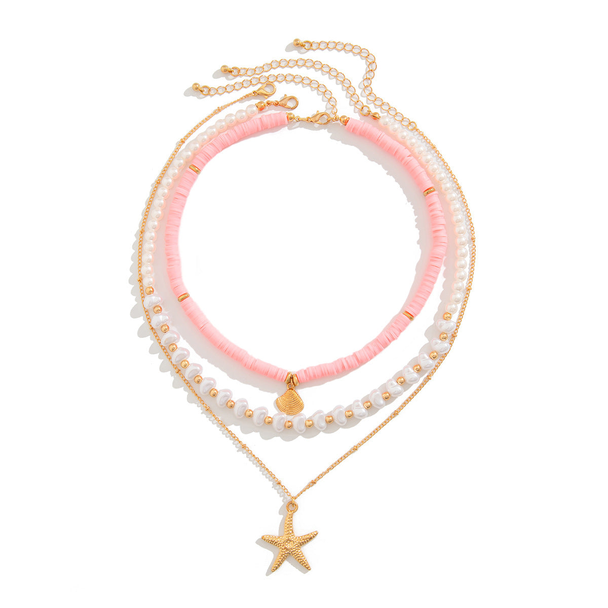 Beach style ocean shell bead necklace Baroque imitation pearl starfish collarbone chain