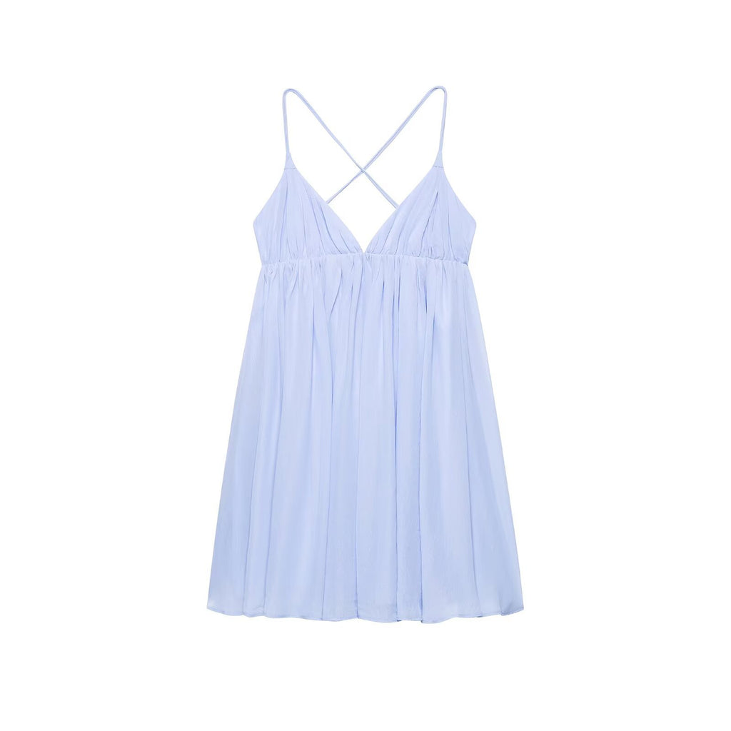 Backless cross strap camisole puffy dress for women