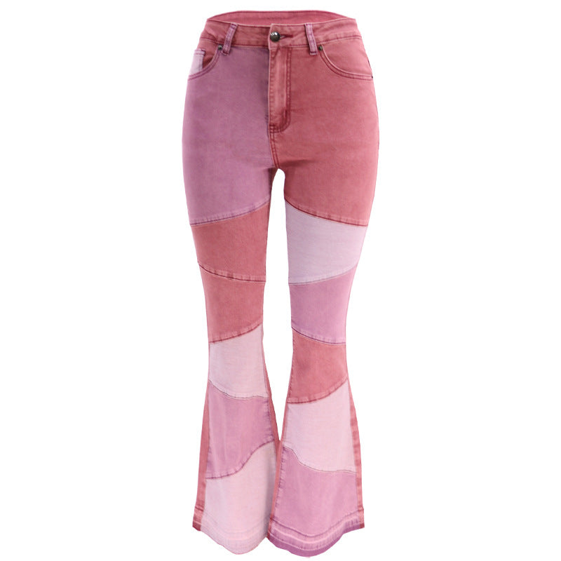 Autumn European and American women's clothing plus size elastic denim wide leg fashionable patchwork jeans for women