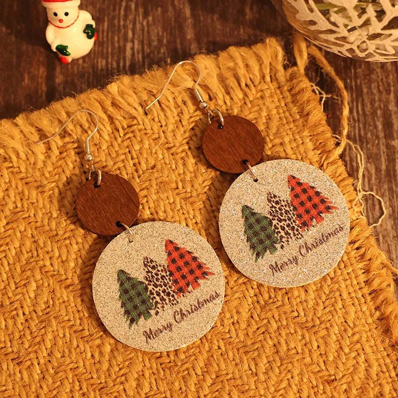 Weihnachtsbaum-Ohrringe aus PU-Leder