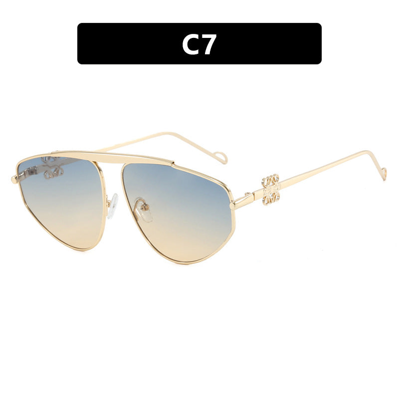 Einstrahlige, unregelmäßige Sonnenbrille, Metall-Kröten-Hohlsonnenbrille, europäische und amerikanische UV-beständige Sonnenbrille, konkaves Design für Damen