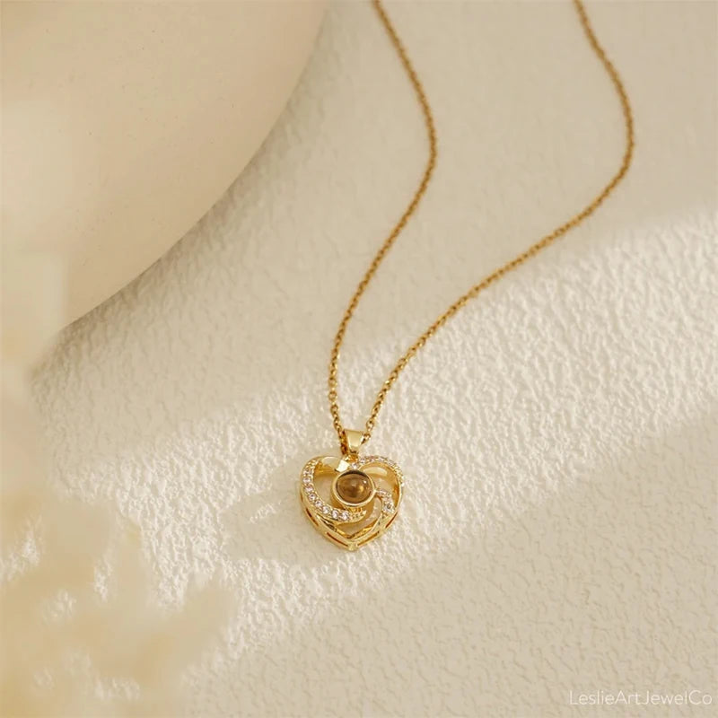 Fashion Heart Necklace Custom Projection Picture Custom Photo Pendant Necklace Valentine's Day Gift Jewelry