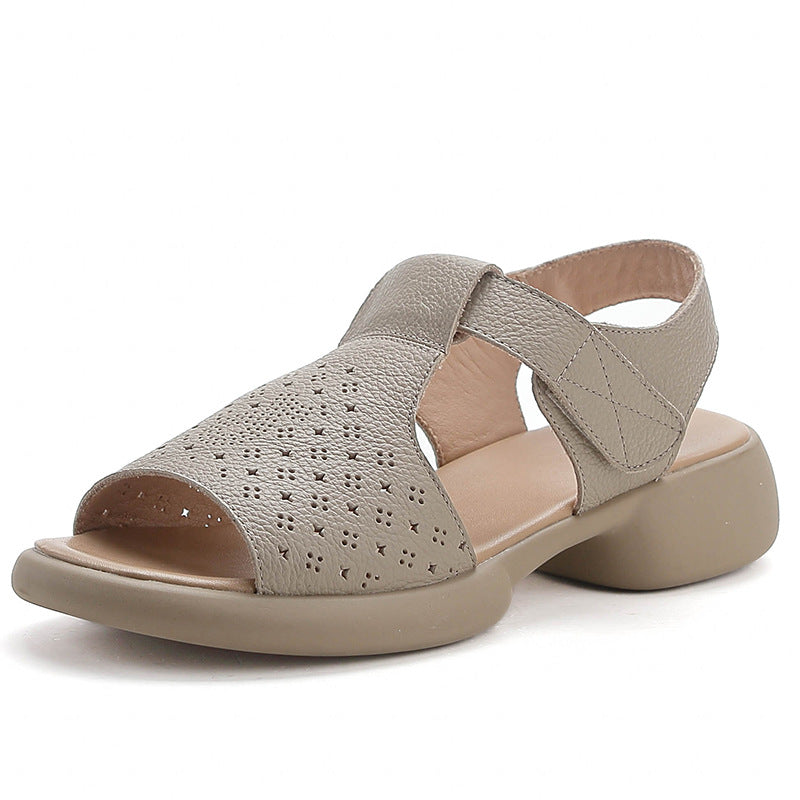 Top-Grain Leather Thick Sole Casual Sandals for Summer New Arrival Comfortable Soft Sole Breathable and Versatile Genuine Leather Mom Shoes