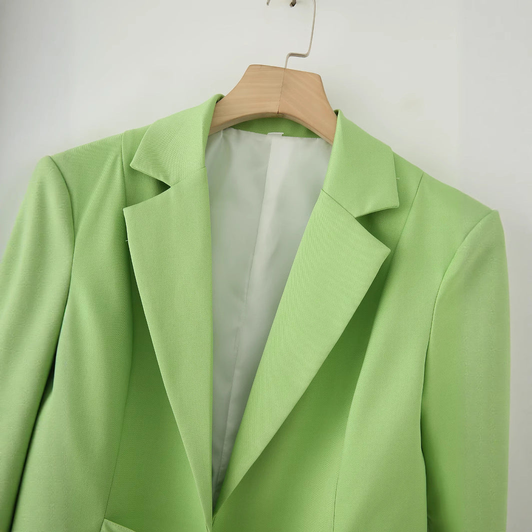 Collar short sleeved waist cinching tie slim fit suit jacket for women