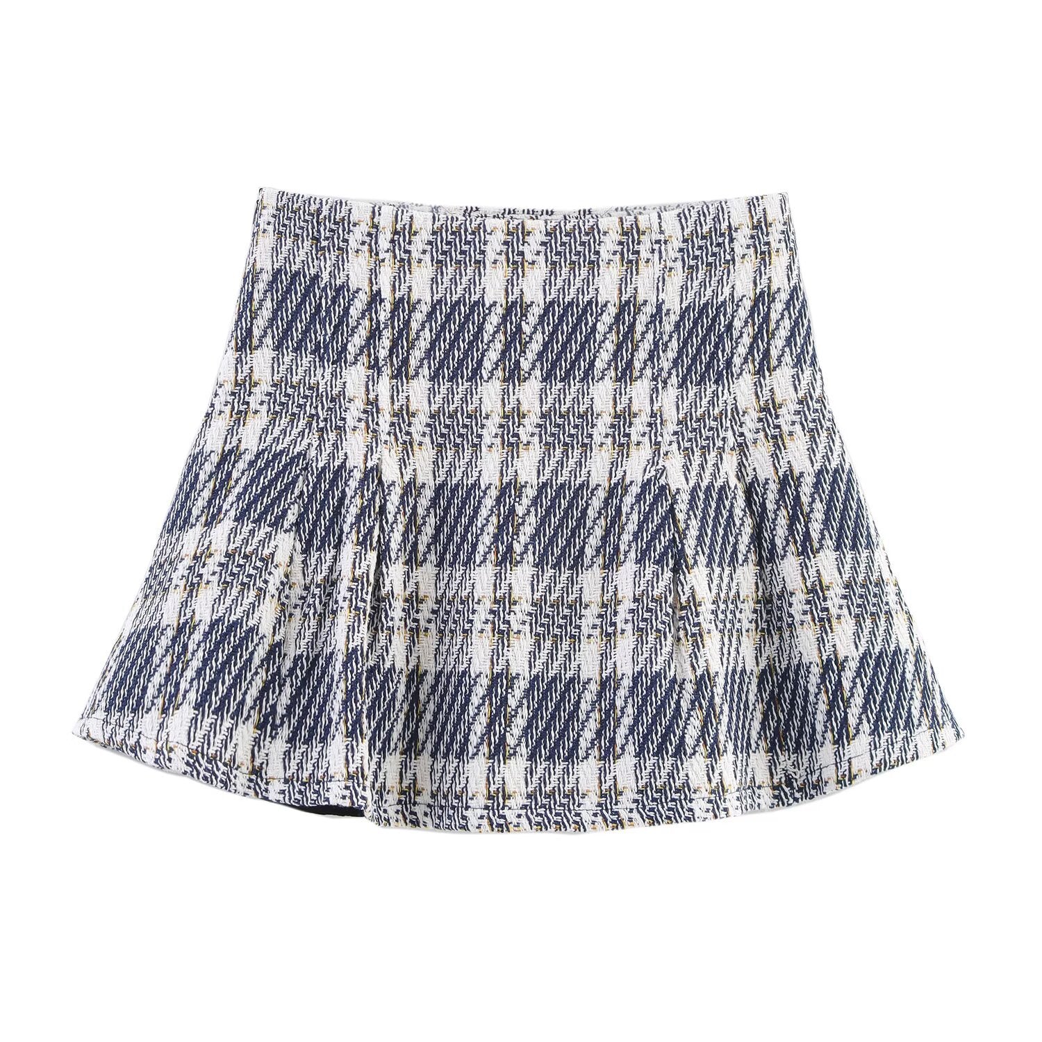 Modisches Weste- und Rock-Hosen-Set mit karierter Textur für Damen