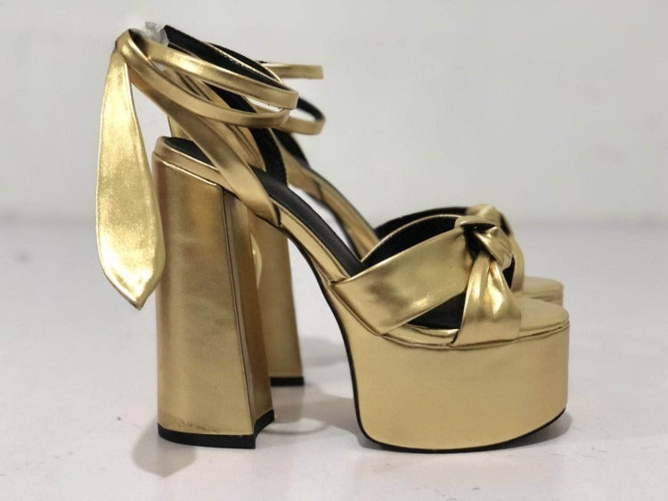Walking show microfiber round toe waterproof platform thick sole sandal buckle