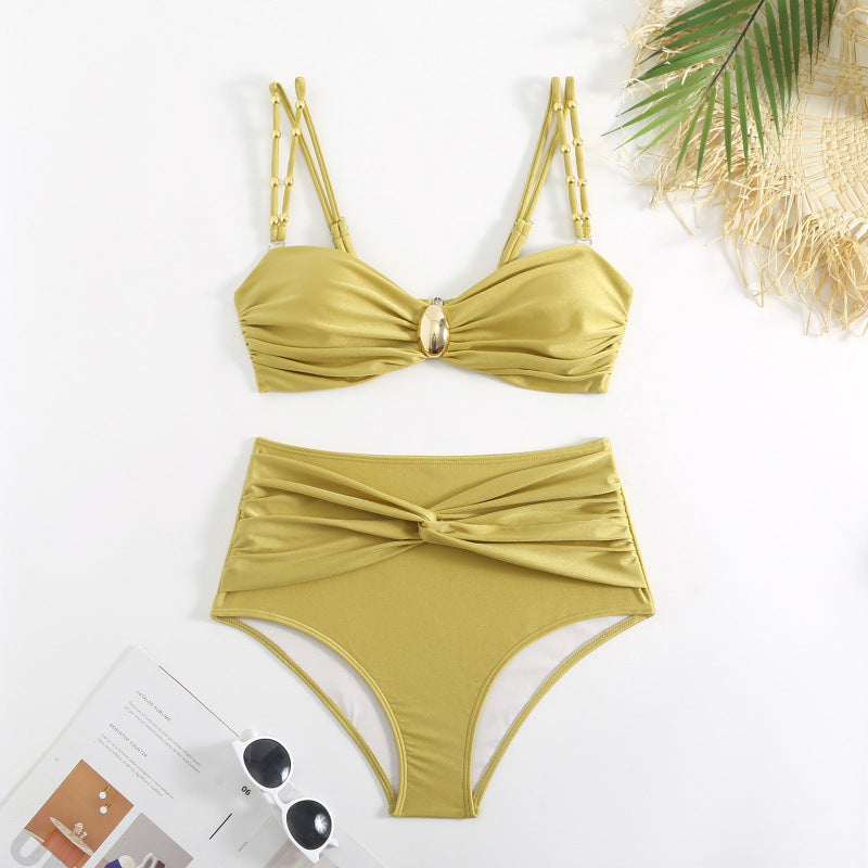 Split three piece bikini swimsuit set for women