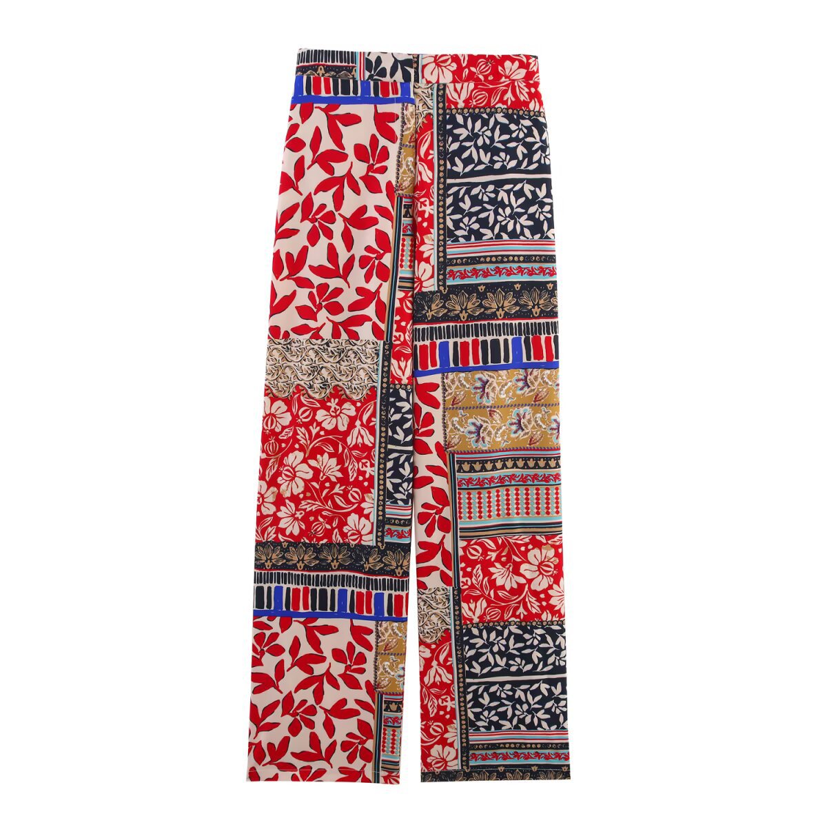 Fashionable loose patchwork printed shirt+pants set for women