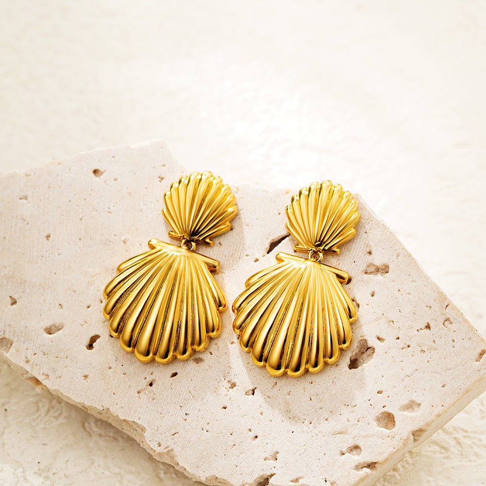 European and American Ocean Wind Shell Titanium Steel Earrings Gold Stainless Steel Earrings Highlight Ear Accessories