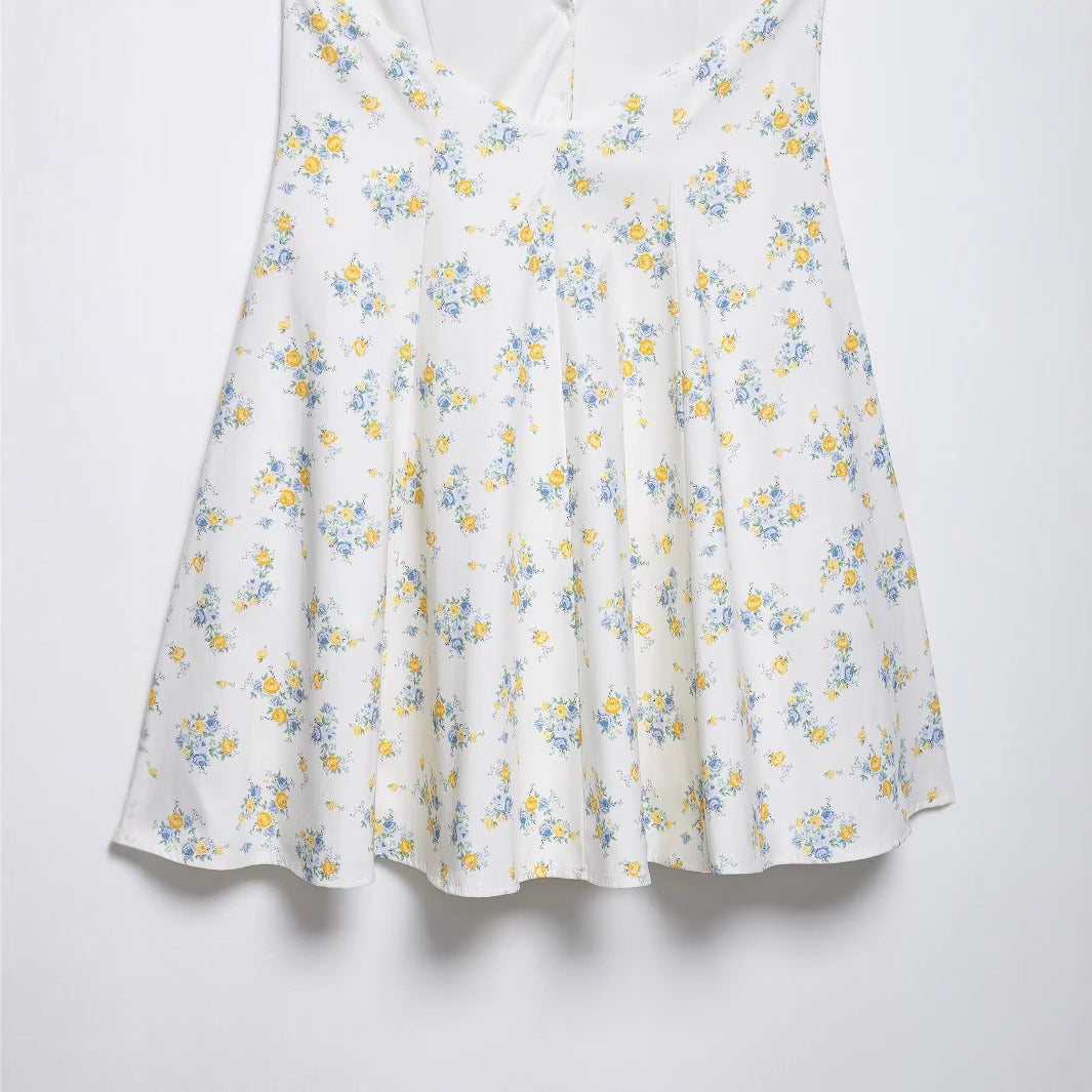 Backless hanging neck lace up printed dress for women
